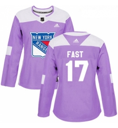 Womens Adidas New York Rangers 17 Jesper Fast Authentic Purple Fights Cancer Practice NHL Jersey 