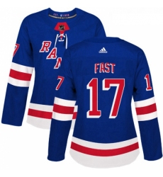 Womens Adidas New York Rangers 17 Jesper Fast Authentic Royal Blue Home NHL Jersey 