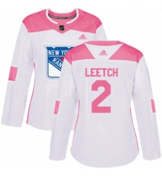 Womens Adidas New York Rangers 2 Brian Leetch Authentic WhitePink Fashion NHL Jersey 