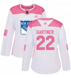 Womens Adidas New York Rangers 22 Mike Gartner Authentic WhitePink Fashion NHL Jersey 