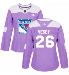 Womens Adidas New York Rangers 26 Jimmy Vesey Authentic Purple Fights Cancer Practice NHL Jersey 