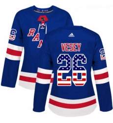Womens Adidas New York Rangers 26 Jimmy Vesey Authentic Royal Blue USA Flag Fashion NHL Jersey 