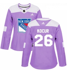 Womens Adidas New York Rangers 26 Joe Kocur Authentic Purple Fights Cancer Practice NHL Jersey 