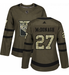 Womens Adidas New York Rangers 27 Ryan McDonagh Authentic Green Salute to Service NHL Jersey 