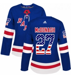 Womens Adidas New York Rangers 27 Ryan McDonagh Authentic Royal Blue USA Flag Fashion NHL Jersey 