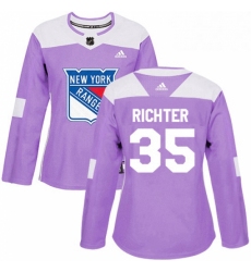Womens Adidas New York Rangers 35 Mike Richter Authentic Purple Fights Cancer Practice NHL Jersey 