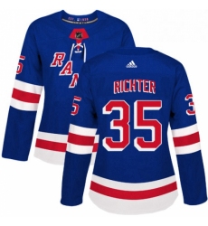 Womens Adidas New York Rangers 35 Mike Richter Authentic Royal Blue Home NHL Jersey 