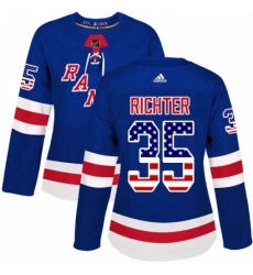 Womens Adidas New York Rangers 35 Mike Richter Authentic Royal Blue USA Flag Fashion NHL Jersey 