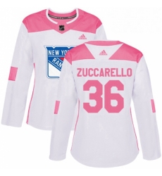 Womens Adidas New York Rangers 36 Mats Zuccarello Authentic WhitePink Fashion NHL Jersey 