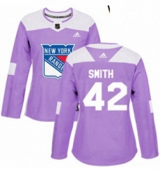 Womens Adidas New York Rangers 42 Brendan Smith Authentic Purple Fights Cancer Practice NHL Jersey 