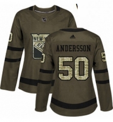 Womens Adidas New York Rangers 50 Lias Andersson Authentic Green Salute to Service NHL Jersey 