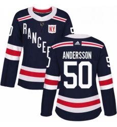 Womens Adidas New York Rangers 50 Lias Andersson Authentic Navy Blue 2018 Winter Classic NHL Jersey 