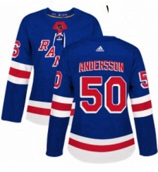 Womens Adidas New York Rangers 50 Lias Andersson Authentic Royal Blue Home NHL Jersey 