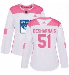 Womens Adidas New York Rangers 51 David Desharnais Authentic WhitePink Fashion NHL Jersey 