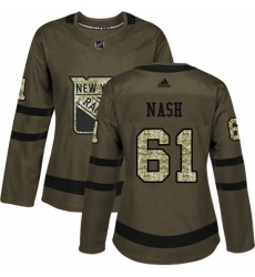 Womens Adidas New York Rangers 61 Rick Nash Authentic Green Salute to Service NHL Jersey 