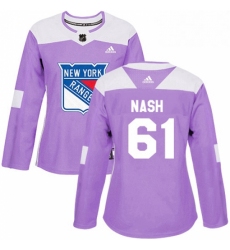 Womens Adidas New York Rangers 61 Rick Nash Authentic Purple Fights Cancer Practice NHL Jersey 