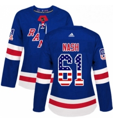 Womens Adidas New York Rangers 61 Rick Nash Authentic Royal Blue USA Flag Fashion NHL Jersey 