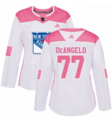 Womens Adidas New York Rangers 77 Anthony DeAngelo Authentic WhitePink Fashion NHL Jersey 