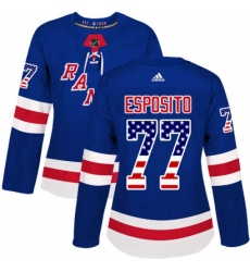 Womens Adidas New York Rangers 77 Phil Esposito Authentic Royal Blue USA Flag Fashion NHL Jersey 