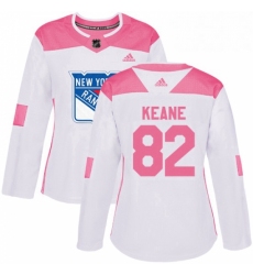 Womens Adidas New York Rangers 82 Joey Keane Authentic White Pink Fashion NHL Jersey 