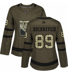 Womens Adidas New York Rangers 89 Pavel Buchnevich Authentic Green Salute to Service NHL Jersey 