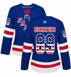 Womens Adidas New York Rangers 89 Pavel Buchnevich Authentic Royal Blue USA Flag Fashion NHL Jersey 