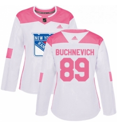 Womens Adidas New York Rangers 89 Pavel Buchnevich Authentic WhitePink Fashion NHL Jersey 