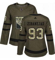 Womens Adidas New York Rangers 93 Mika Zibanejad Authentic Green Salute to Service NHL Jersey 