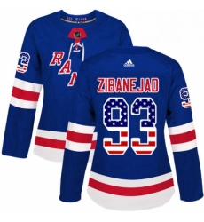 Womens Adidas New York Rangers 93 Mika Zibanejad Authentic Royal Blue USA Flag Fashion NHL Jersey 