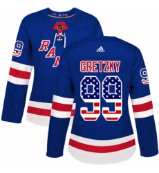 Womens Adidas New York Rangers 99 Wayne Gretzky Authentic Royal Blue USA Flag Fashion NHL Jersey 