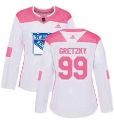 Womens Adidas New York Rangers 99 Wayne Gretzky Authentic WhitePink Fashion NHL Jersey 