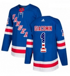 Youth Adidas New York Rangers 1 Eddie Giacomin Authentic Royal Blue USA Flag Fashion NHL Jersey 