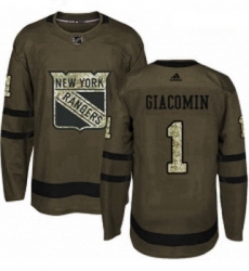 Youth Adidas New York Rangers 1 Eddie Giacomin Premier Green Salute to Service NHL Jersey 