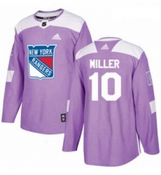 Youth Adidas New York Rangers 10 JT Miller Authentic Purple Fights Cancer Practice NHL Jersey 