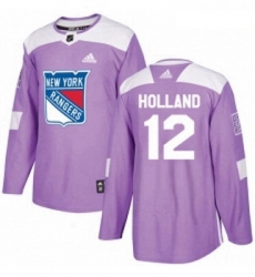 Youth Adidas New York Rangers 12 Peter Holland Authentic Purple Fights Cancer Practice NHL Jersey 