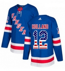 Youth Adidas New York Rangers 12 Peter Holland Authentic Royal Blue USA Flag Fashion NHL Jersey 