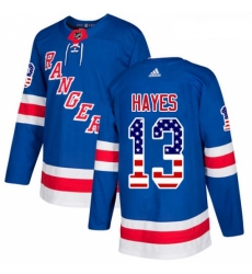 Youth Adidas New York Rangers 13 Kevin Hayes Authentic Royal Blue USA Flag Fashion NHL Jersey 