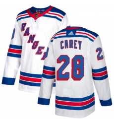 Youth Adidas New York Rangers 28 Paul Carey Authentic White Away NHL Jersey 
