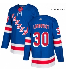Youth Adidas New York Rangers 30 Henrik Lundqvist Authentic Royal Blue Home NHL Jersey 