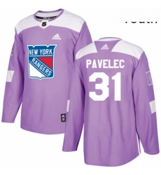 Youth Adidas New York Rangers 31 Ondrej Pavelec Authentic Purple Fights Cancer Practice NHL Jersey 
