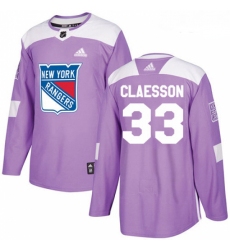 Youth Adidas New York Rangers 33 Fredrik Claesson Authentic Purple Fights Cancer Practice NHL Jersey 