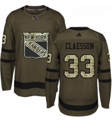 Youth Adidas New York Rangers 33 Fredrik Claesson Premier Green Salute to Service NHL Jersey 