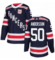 Youth Adidas New York Rangers 50 Lias Andersson Authentic Navy Blue 2018 Winter Classic NHL Jersey 