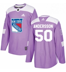 Youth Adidas New York Rangers 50 Lias Andersson Authentic Purple Fights Cancer Practice NHL Jersey 