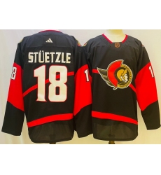 Men Ottawa Senators 18 Tim Stutzle Black 2022 23 Reverse Black Stitched Jersey