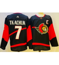 Men Ottawa Senators 7 Brady Tkachuk Black 2022 23 Reverse Black Stitched Jersey