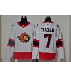 Men Ottawa Senators 7 Brady Tkachuk White 2020 21 Reverse Retro Adidas Jersey