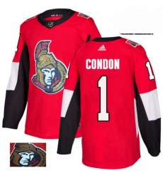 Mens Adidas Ottawa Senators 1 Mike Condon Authentic Red Fashion Gold NHL Jersey 