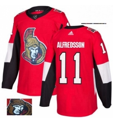Mens Adidas Ottawa Senators 11 Daniel Alfredsson Authentic Red Fashion Gold NHL Jersey 