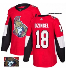 Mens Adidas Ottawa Senators 18 Ryan Dzingel Authentic Red Fashion Gold NHL Jersey 